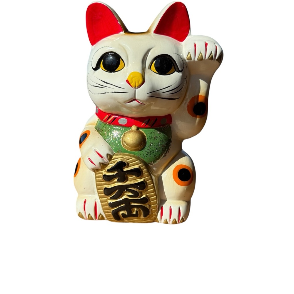 VINTAGE MANEKI NEKO BECKONING CAT BANK – JAPANESE LUCKY CAT FIGURINE - Picture 2 of 9